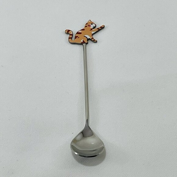 Cat Teaspoon Spoon Coffee Dessert Ice Cream Kitten Stainless Steel Silver Handle - Picture 1 of 10